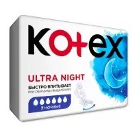 Прокладки ночные Kotex Night Ultra Soft & Dry, с крылышками, 7 шт.
