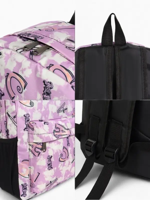 Рюкзак школьный на молнии, с карманами, с принтом, размер 30&times;13&times;42 см, фиолетовый