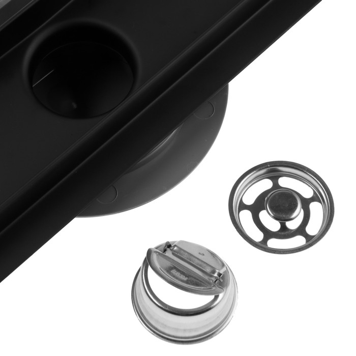 Трап ZEIN engr, c флaнцeм свободного вращ 360°, 7*50 см, d=40/50 мм, нерж сталь, черный