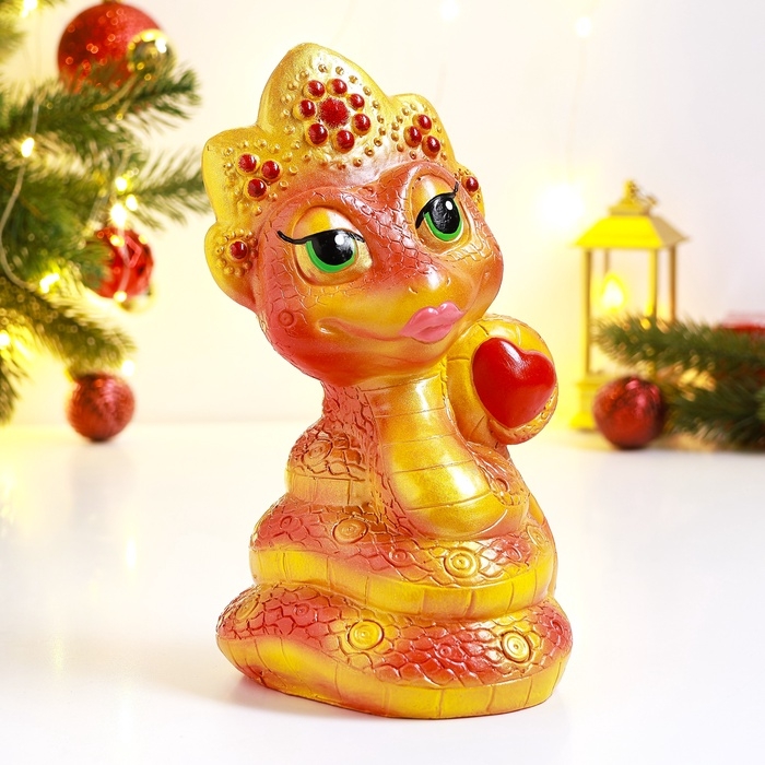 Новый год. Символ 2025. Копилка Новый год. Символ 2025. Копилка "Змея в кокошнике" красный, золотой, 23см