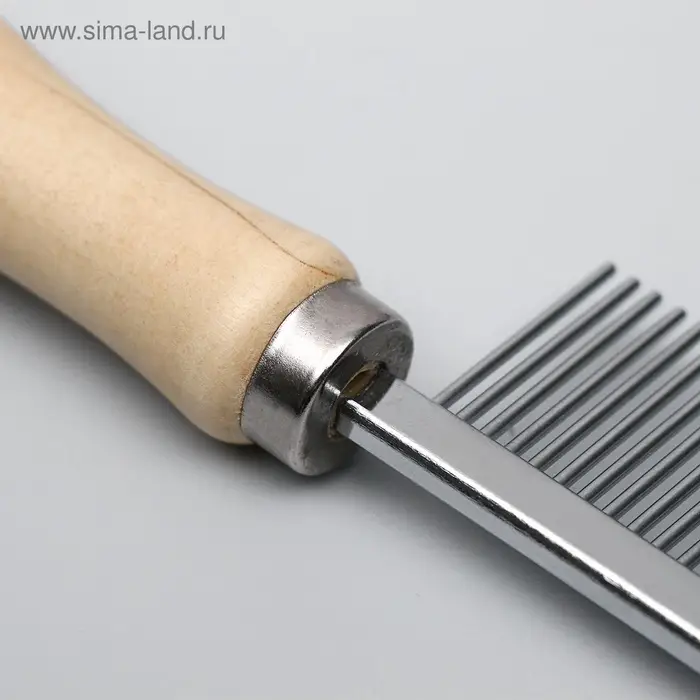 Расчёска для шерсти Wood, 17.5&times;3 см, с деревянной ручкой