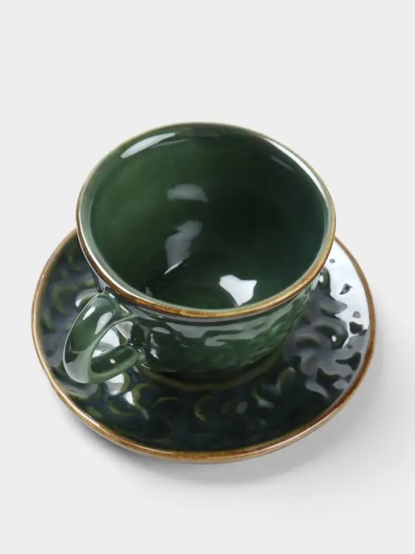 Чашка с блюдцем &laquo;Флора 1&raquo;, 13&times;13&times;8 см, керамика, зелёная