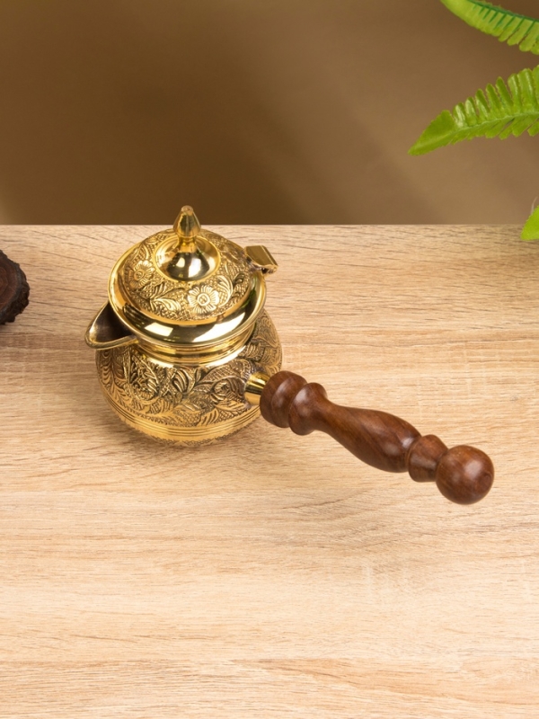 Турка "Эгоист" латунь, с крышкой и деревянной ручкой, 250 мл