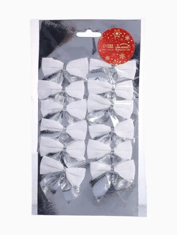 Ёлочные игрушки 12 шт. &laquo;Зимнее волшебство. Бант&raquo; пластик, 5.5&times;5 см, серебристо-белый