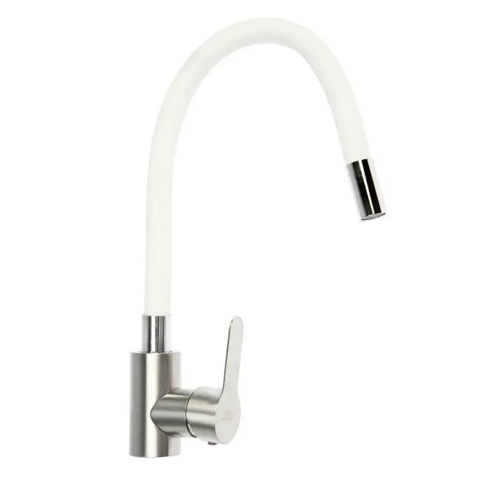 Смеситель для кухни ZEIN Z2752, гибкий излив, картридж 35 мм, нержавеющая сталь, белый/сатин