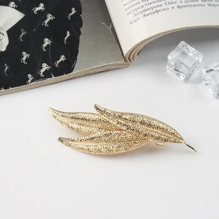 Заколка - автомат для волос &laquo;Либерти&raquo;, узкие листочки, 11 см, золото