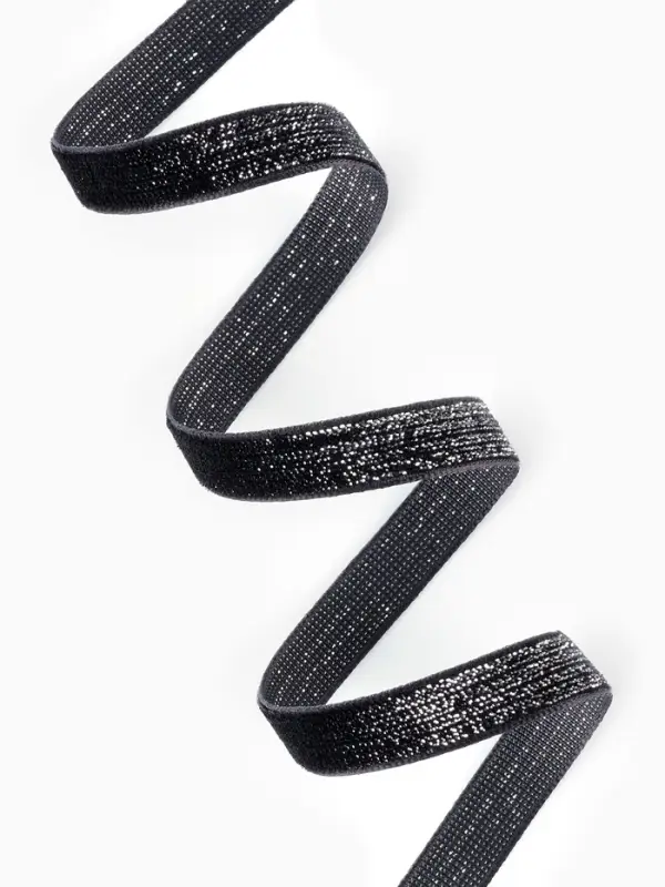 Лента бархатная, с серебряным люрексом, 10 мм, 18&plusmn;1 м, чёрная №03