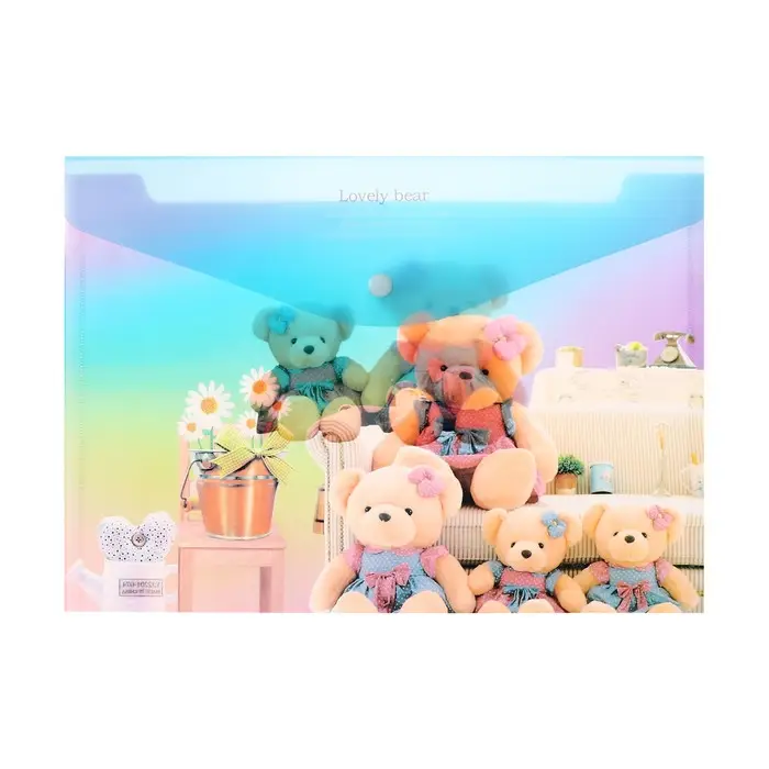 Папка-конверт на кнопке, А4, 180 мкм, Папка-конверт на кнопке, А4, 180 мкм, "Мишка", МИКС