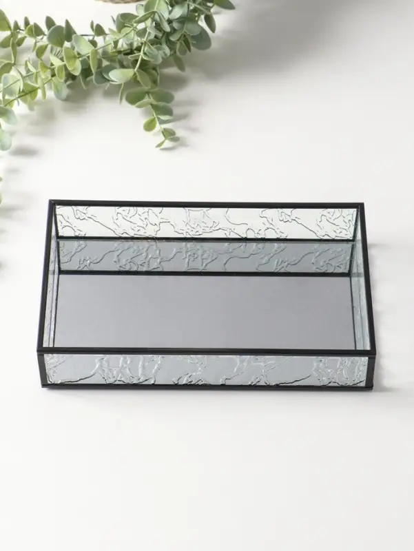 Подставка интерьерная стекло, металл "Следы от листьев" прозрачная 15.3х25х4,5 см