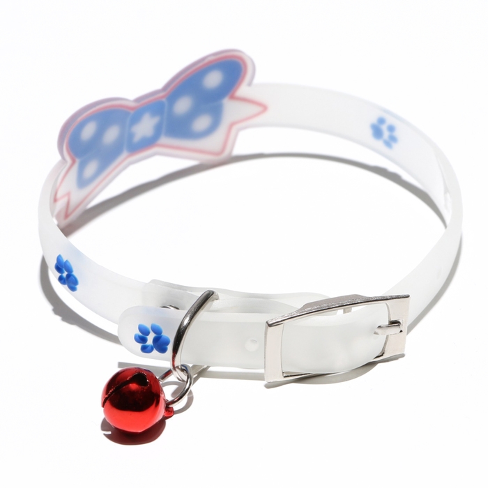Ошейник Ошейник "Бантик", 28 х 1 см, ОШ 18-24 см, прозрачный/синий