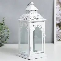 Подсвечник металл "Фонарь - ажур" белый 11,5х11,5х29 см
