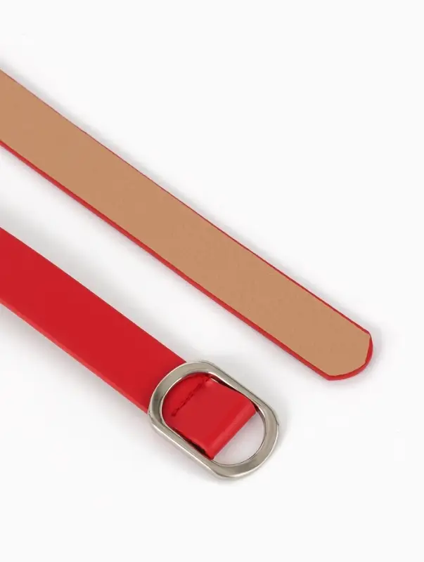 Ремень женский, затяжка, 2.5&times;110 см, без винта, серебристая пряжка, красный