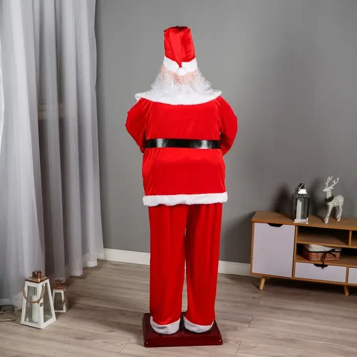 Дед Мороз "С саксофоном и украшением на колпаке" реакция на движение, 180 см, красный