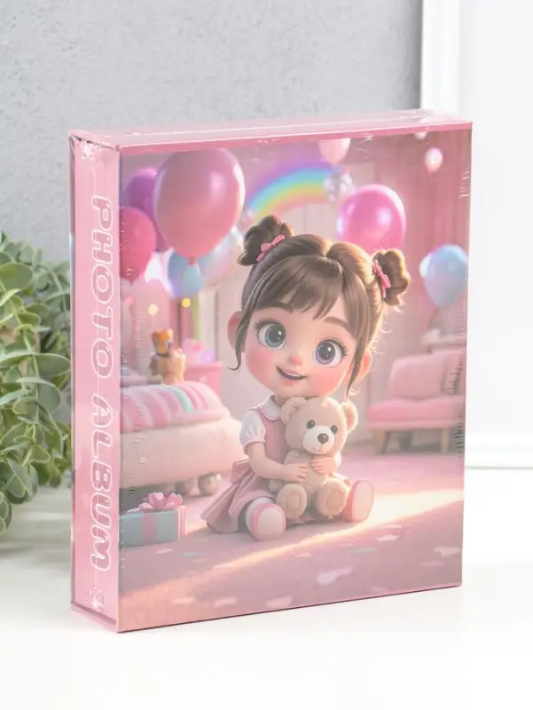 Фотоальбом на 80 фото 10х15 см "Малышка в розовой комнате, с мишкой" в коробке 5х19х22,8 см   109627