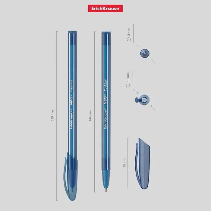 Ручка шариковая ErichKrause Cocktail, игольчатый узел 0.7 мм, чернила синие, одноразовая, МИКС Ручка шариковая ErichKrause Cocktail, игольчатый узел 0.7 мм, чернила синие, одноразовая, МИКС