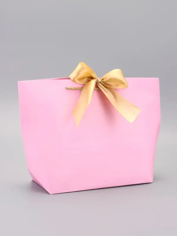 Пакет подарочный ламинированный с лентой &laquo;Розовый&raquo;, горизонтальный, 19&times;20&times;9 см