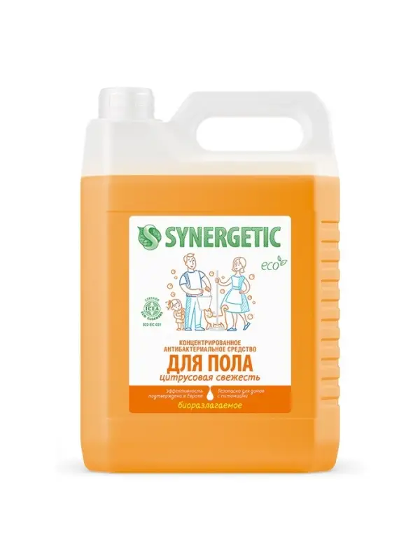 Средство для мытья пола и поверхностей Synergetic &laquo;Цитрусовая свежесть&raquo;, антибактериальное,5 л