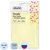 Стикеры Attache Simple 76х101 мм пастельные желтые (1 блок,100 листов)