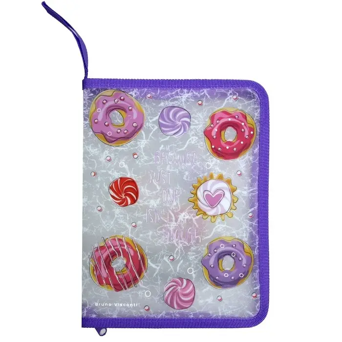 Папка пластиковая А5, молния вокруг, 400 мкм, Папка пластиковая А5, молния вокруг, 400 мкм, "Сладкое настроение. Пончики"