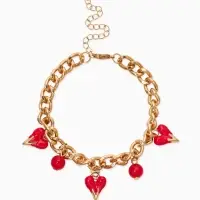 Браслет "Вишневый рай" на цепи, сердечки, цвет красный в золоте