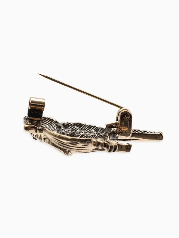 Брошь &laquo;Птица воробушек&raquo;, зелёная в чернёном золоте