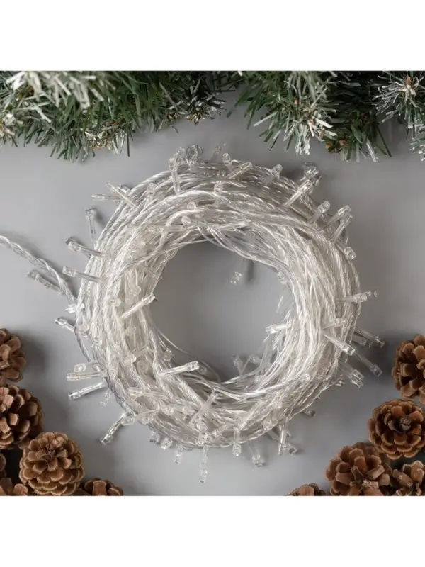 Гирлянда &laquo;Нить&raquo; 20 м, IP20, прозрачная нить, 200 LED, 8 режимов, 220 В, свечение белое