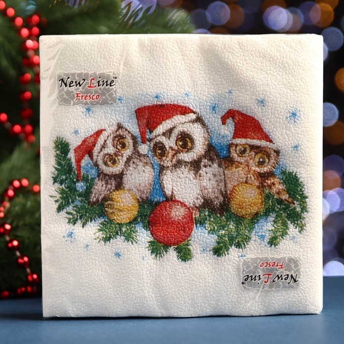 Новый год. Салфетки бумажные Fresco Совята Новый год. Салфетки бумажные Fresco Совята", 2 слоя, 33*33 см, 20 листов