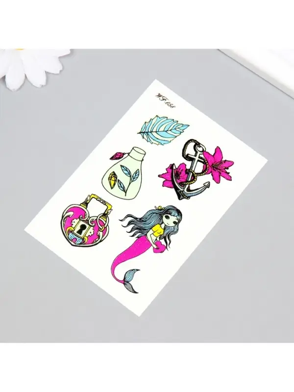 Переводные тату цветные «Любовь русалки», временные татуировки светящиеся, 14.3×7.5 см