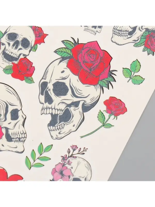 Переводные тату на тело цветные «Черепа и розы», 7.5×14 см Переводные тату на тело цветные «Черепа и розы», 7.5×14 см