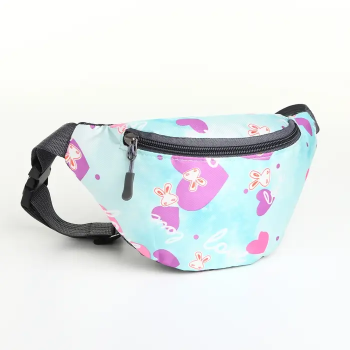 Сумка поясная детская для девочки на молнии, голубая