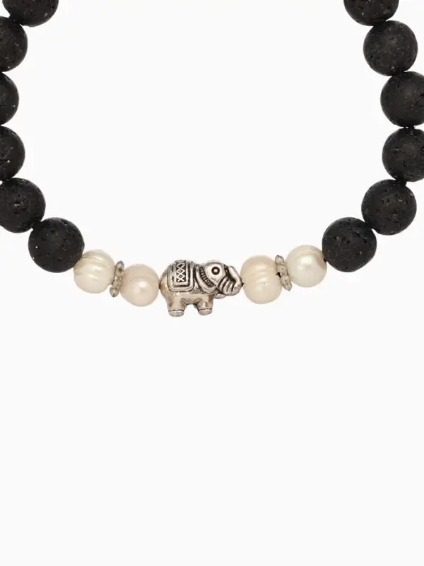 Браслет  Браслет "Слоник" жемчуг, лава, длина 18 см