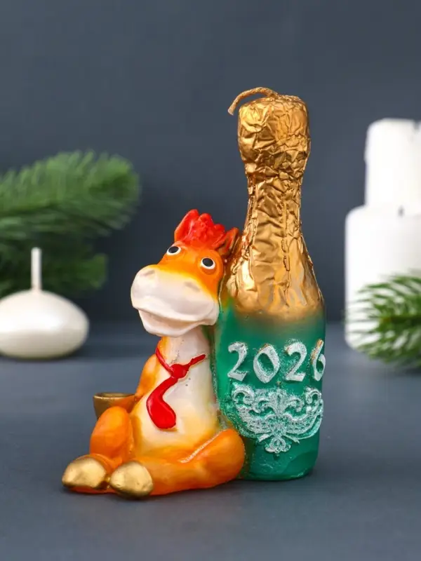 Свеча фигурная "Лошадка с шампанским" 6х6х12,5 см, цв. золотой