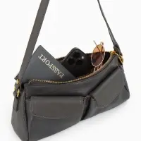 Сумка женская багет TEXTURA на молнии, 27&times;8&times;13 см, тёмно-серая