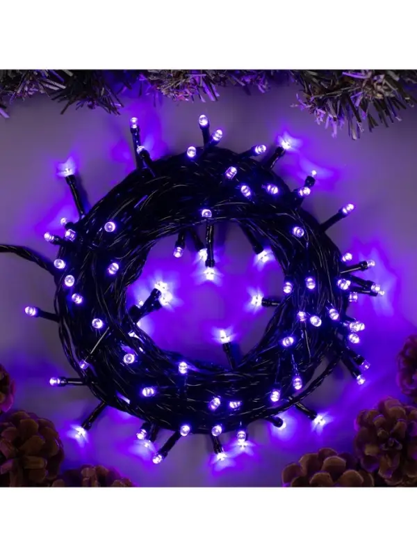 Гирлянда &laquo;Нить&raquo; 10 м, IP20, тёмная нить, 100 LED, 8 режимов, 220 В, свечение фиолетовое