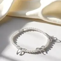 Колье "Бантик" с жемчугом, цвет белый в серебре