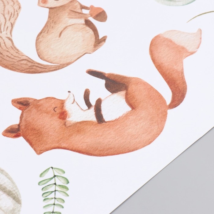 Наклейка пластик интерьерная цветная "Зверята в осенний сезон" набор 2 листа 30х84 см