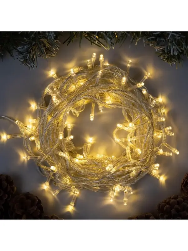 Гирлянда &laquo;Нить&raquo; 10 м, IP20, прозрачная нить, 100 LED, 8 режимов, 220 В, свечение тёплое белое