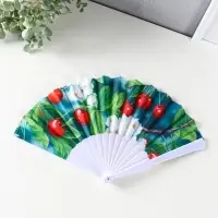 Веер пластик, текстиль "Вишня и цветки" МИКС 23 см Веер пластик, текстиль "Вишня и цветки" МИКС 23 см