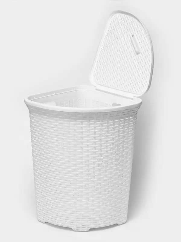 Корзина для белья угловая с крышкой &laquo;Ротанг&raquo;, 60 л, 40.5&times;40.5&times;57 см, белая