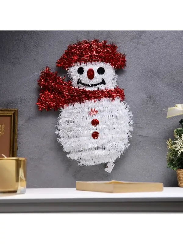 Светодиодная фигура из мишуры &laquo;Снеговик&raquo; 32&times;22 см, 20 LED, батарейки AG10&times;3 (в комплекте), свечение тёплое белое