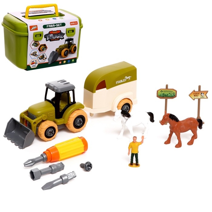 Конструктор винтовой «Трактор с коневозкой», с отвёрткой, и аксессуарами Конструктор винтовой «Трактор с коневозкой», с отвёрткой, и аксессуарами