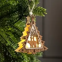 Ёлочная игрушка &laquo;Ёлочка с медведем&raquo;, 11&times;11&times;2 см, от батареек, свечение тёплое белое