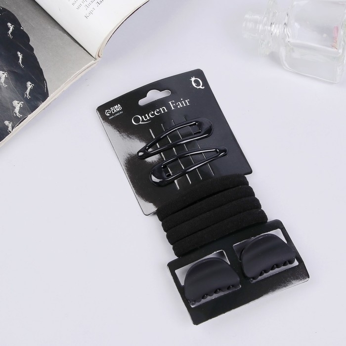 Набор для волос Набор для волос "Новия" (2 невидимки 5 см, 4 резинки, 2 краба 3 см) чёрный