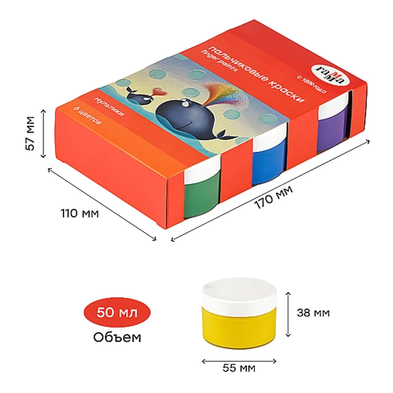 Краски пальчиковые Гамма Мультики классич.50мл х 6цв/наб карт.кор 180120213
