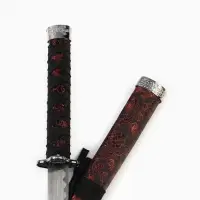 Макет оружия &laquo;Сувенирные катаны на подставке 3в1. Драконы красные на чёрном&raquo;, ножны ткань, 47 см; 70 см; 89 см