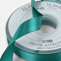 Лента атласная TEIRA, двухсторонняя, 15 мм, 25&plusmn;1 м, зелёная №0589