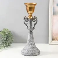 Металлический подсвечник на 1 свечу &laquo;Лучиано&raquo;, серый с золотом, 16&times;16&times;42 см