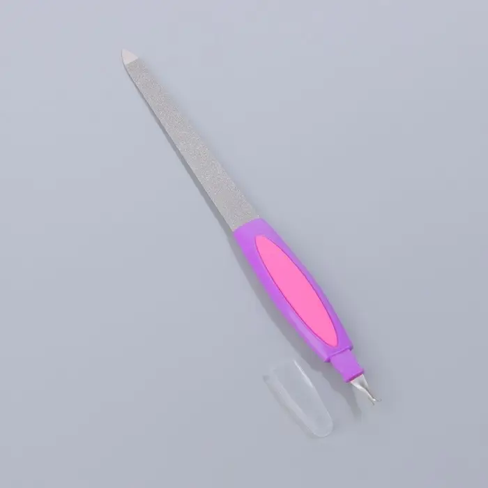 Пилка-триммер металлическая для ногтей, прорезиненная ручка, с защитным колпачком, 19 см, МИКС