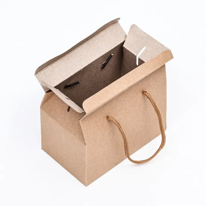 Коробка - пакет, с ручками, крафт, 15×11×9 см