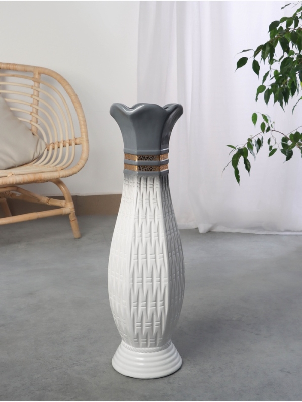 Ваза керамика напольная Ваза керамика напольная "Иниго" геометрия, 59х16 см, бело-серый
